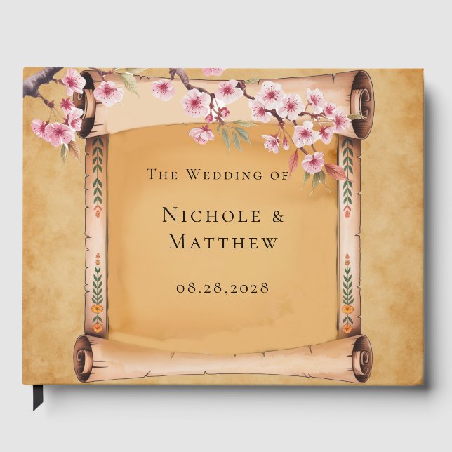 Livre D'or Mariage Rustique Floral Scroll Cherry Blossom (Recto)