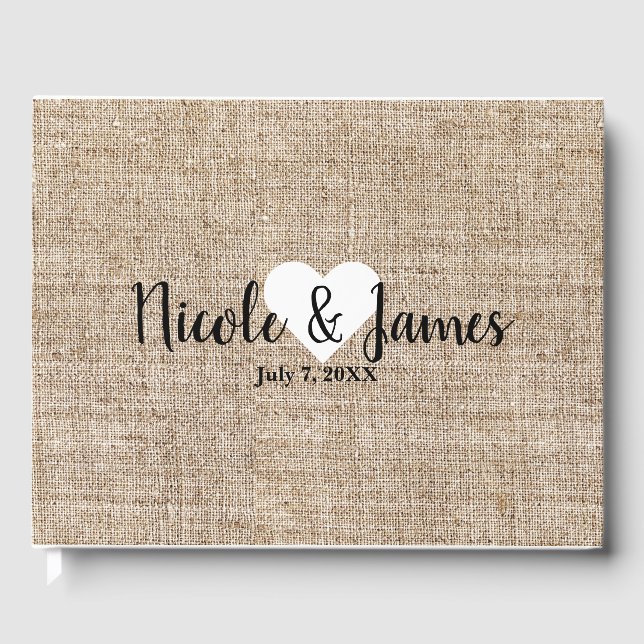 Livre D'or Mariage rustique minimal avec toile de jute marron (Recto)