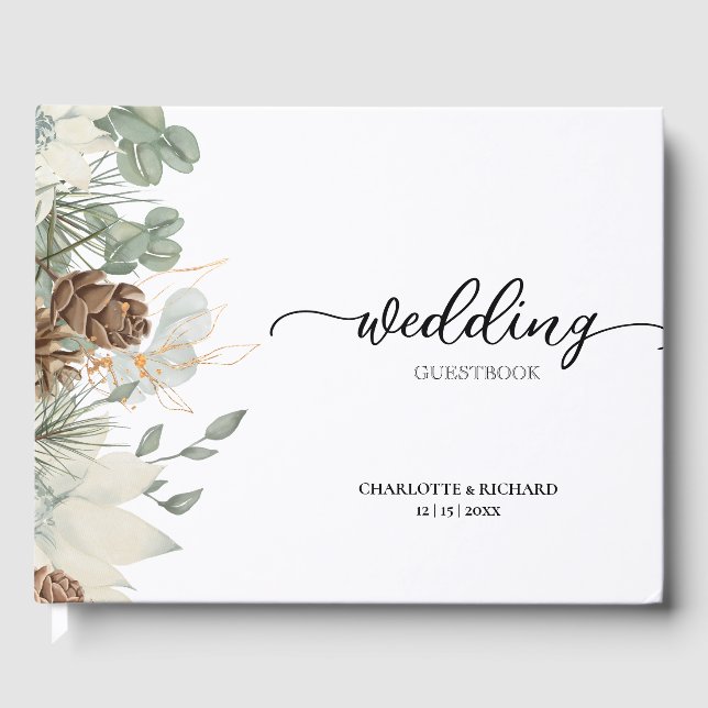Livre D'or Mariage Rustique Woodland Green & Pinecones (Recto)