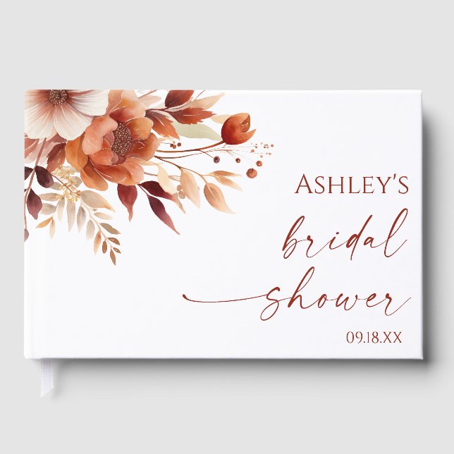 Livre D'or Mariage Rusty Burgundy Brun Floral Fleur Robe de M (Recto)