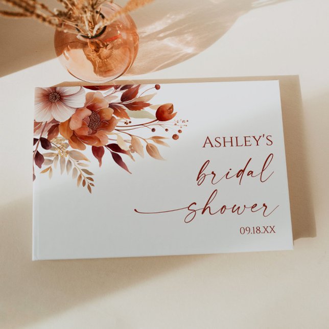 Livre D'or Mariage Rusty Burgundy Brun Floral Fleur Robe de M (Créateur téléchargé)