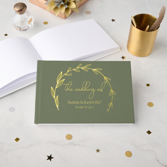 Livre D'or Mariage Sage Green et Foil (Recto ouvert)