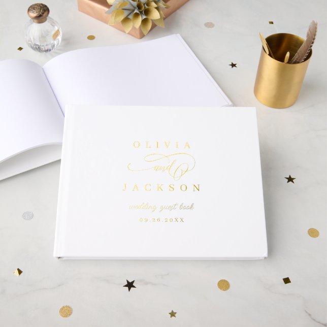 Livre D'or Mariage simple élégant romantique script (Recto ouvert)