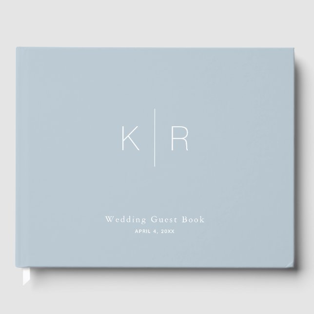 Livre D'or Mariage simple moderne Dusty Blue Monogram (Recto)