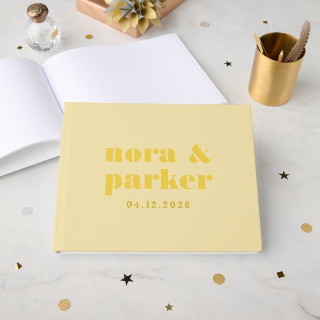 Livre D'or Mariage simple monogramme jaune beurre (Recto ouvert)