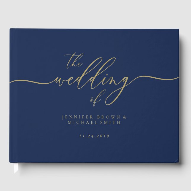 Livre D'or Mariage Simple Or Bleu Marine (Recto)