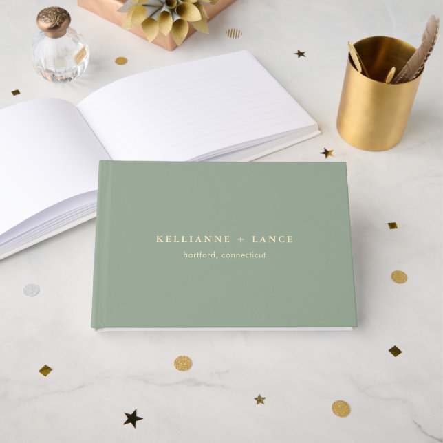 Livre D'or Mariage Simple Vert Sauge Moderne (Recto ouvert)