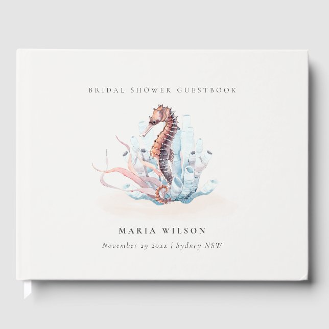 Livre D'or Mariage sous-marin Hippocampe Algues Corail (Recto)