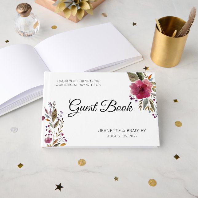 Livre D'or Mariage tendance d'aquarelle Bourgogne (Recto ouvert)