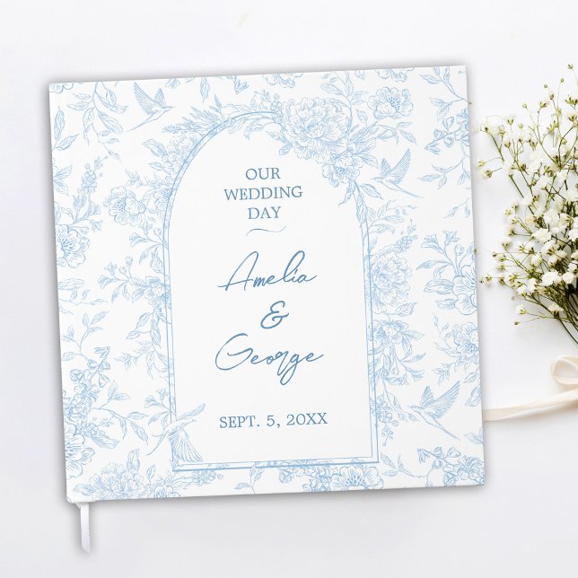 Livre d'or mariage Toile de France Bleu et Blanc (French Toile Inspired Blue and White Wedding Guestbook Front)