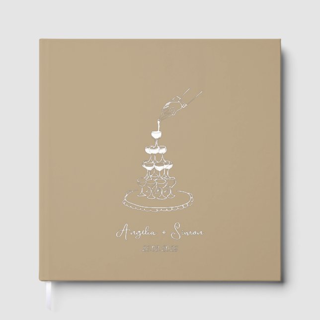 Livre D'or Mariage tour Champagne Taupe Foil argenté (Recto)
