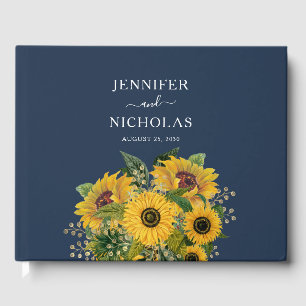 Livre D'or Mariage Tournesols Bleu Nuit Élégants