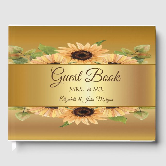Livre D'or Mariage Tournesols Dorés Élégants (Recto)