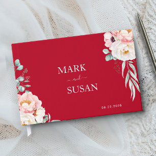 Livre D'or Mariage traditionnel chinois aux pivoines (ROUGE)