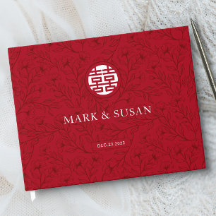 Livre D'or Mariage Traditionnel Chinois Floral Élégant (ROUGE