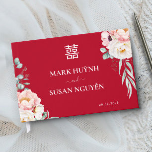 Livre D'or Mariage traditionnel chinois Paeonia (ROUGE)