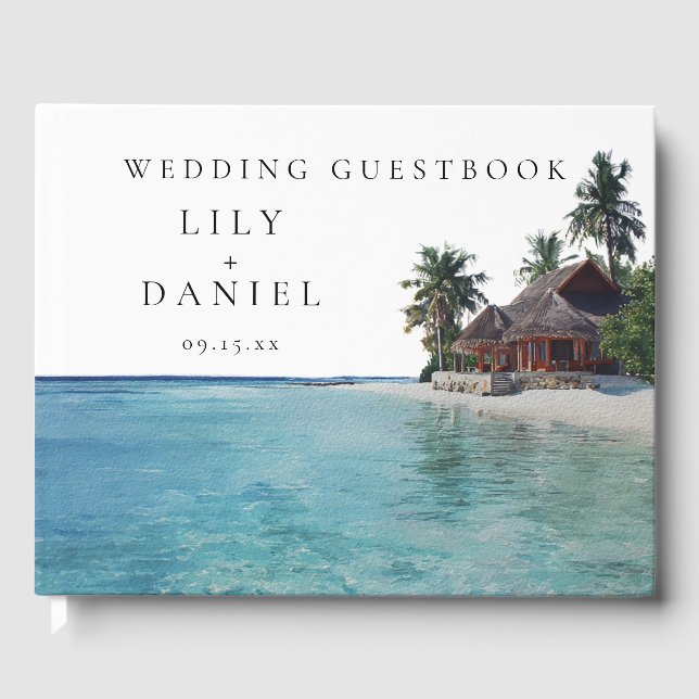 Livre D'or Mariage tropical de plage à l'aquarelle (Recto)