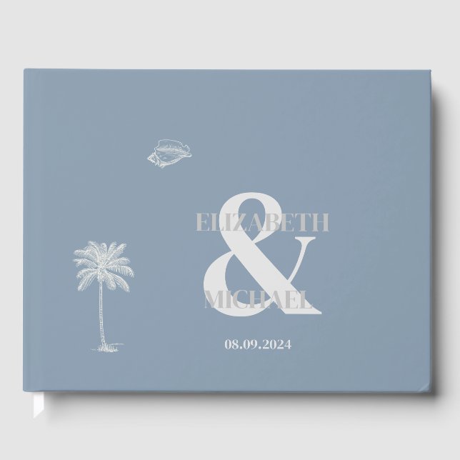 Livre D'or Mariage tropical minimaliste Dusty Blue (Recto)