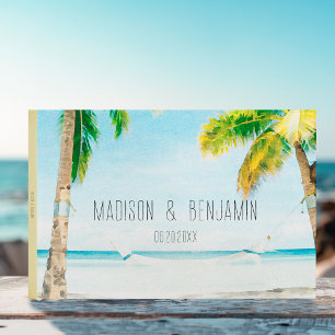 Livre D'or Mariage Tropical Rétro Palmiers Plage Océan Bleu