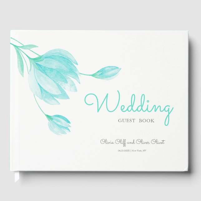 Livre D'or Mariage turquoise Peonies (Recto)