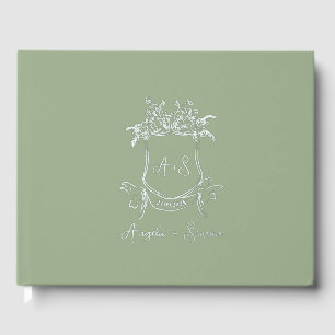 Livre D'or Mariage vert à huile d'argent Monogramme Sage