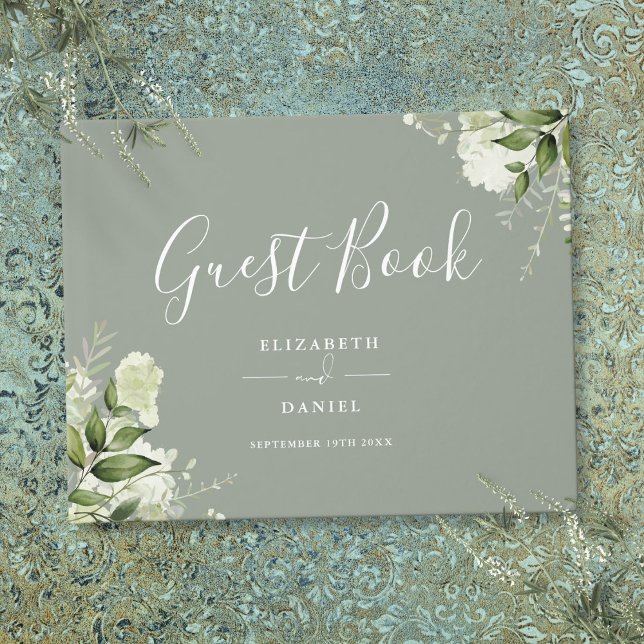 Livre D'or Mariage vert Floral Sage (Greenery Floral Sage Green Wedding Guest Book)