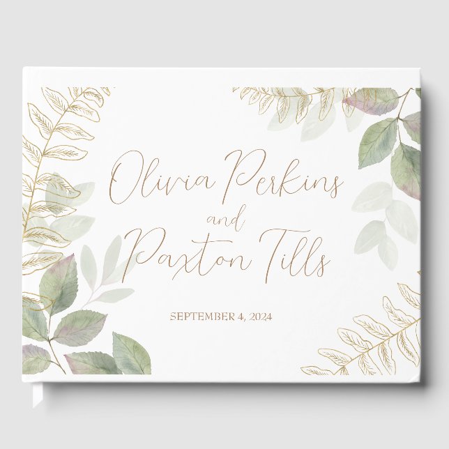 Livre D'or Mariage Vert Moderne avec Or (Recto)