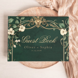 Livre D'or Mariage Vintage Art Nouveau Vert et Or