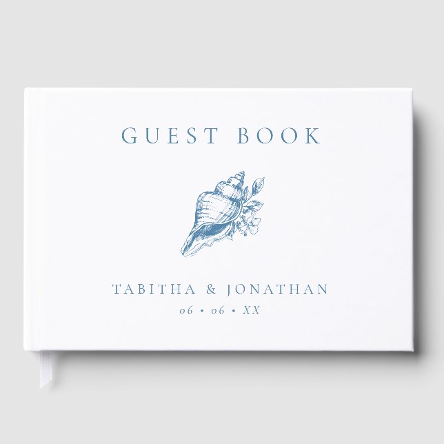 Livre D'or Mariage vintage Blue Seashell Beach (Recto)