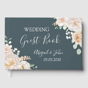 Livre D'or Mariage Vintage Fleurs Bleu Nuit