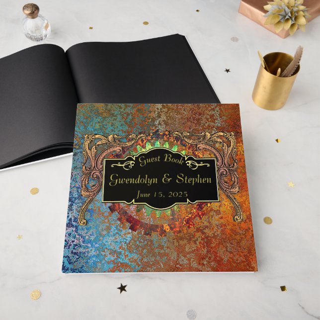 Livre D'or Mariage Vintage Steampunk Personnalisé (Recto ouvert)