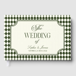 Livre D'or Mariage Vintage Vert Olive Argent Ancien Luxe