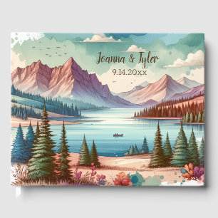 Livre D'or Mariage Vues sur la montagne aquarelle Date