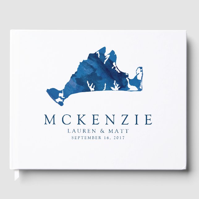 Livre D'or Marine Bleu Aquarelle Martha's Vineyard Map Mariag (Recto)