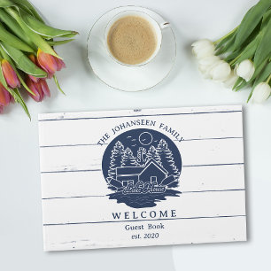 Livre D'or Marine Bleu et blanc Russe Wood Lake House Famille
