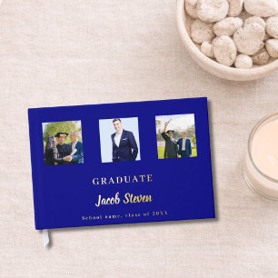 Livre D'or Marine bleu or nom script photo Graduation