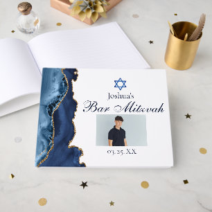 Livre D'or Marine Blue Gold Agate Bar Mitzvah Party Photo