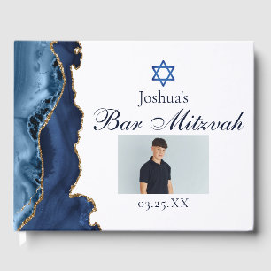 Livre D'or Marine Blue Gold Agate Bar Mitzvah Party Photo