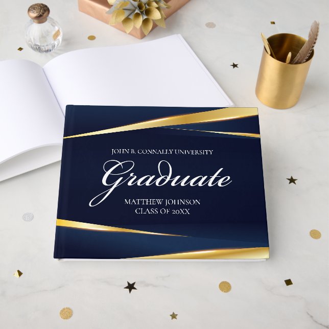 Livre D'or Marine Blue Gold Géométrique Personnalisé Graduati (Recto ouvert)