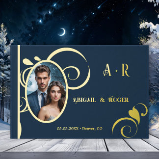 Livre D'or Marine Blue Gold Mariage Personnalisé Photo Real F