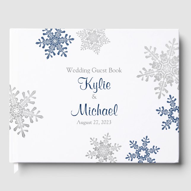Livre D'or Marine Blue Silver Grey Snowflake Hiver Mariage (Recto)