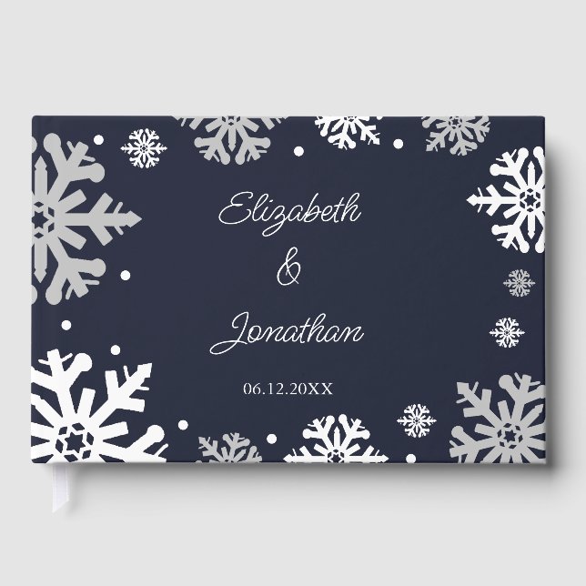 Livre D'or Marine Blue Snowflakes Mariage d'hiver (Recto)