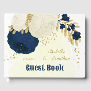 Livre D'or marine & fleurs blanches or mariage botanique