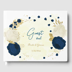 Livre D'or marine & fleurs blanches or mariage botanique