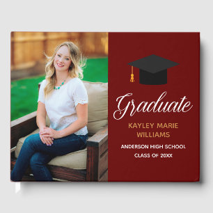 Livre D'or Maroon Gold Graduate Photo 2025 Graduation Party
