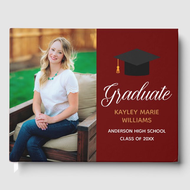 Livre D'or Maroon Gold Graduate Photo 2025 Graduation Party (Recto)