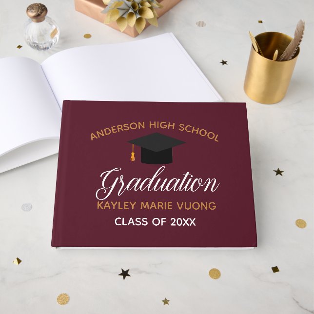 Livre D'or Maroon Gold Graduation Autograph Keepsaké 2025 (Recto ouvert)