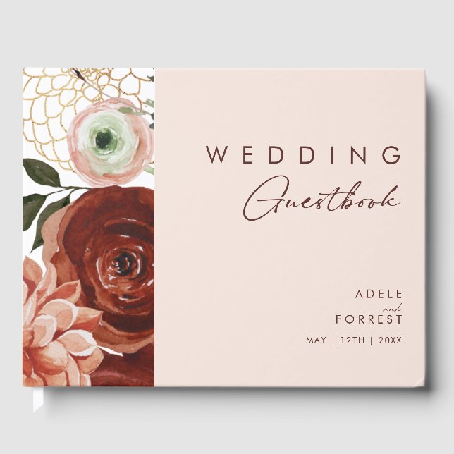 Livre D'or Marsala Autumn Floral | Blush Mariage Guest Book (Recto)