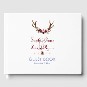 Livre D'or Marsala de Bourgogne Floral Antlers Mariage