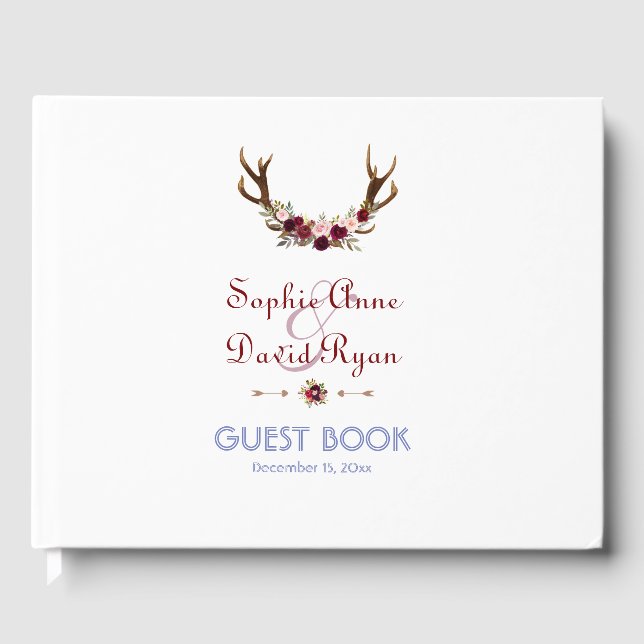 Livre D'or Marsala de Bourgogne Floral Antlers Mariage (Recto)